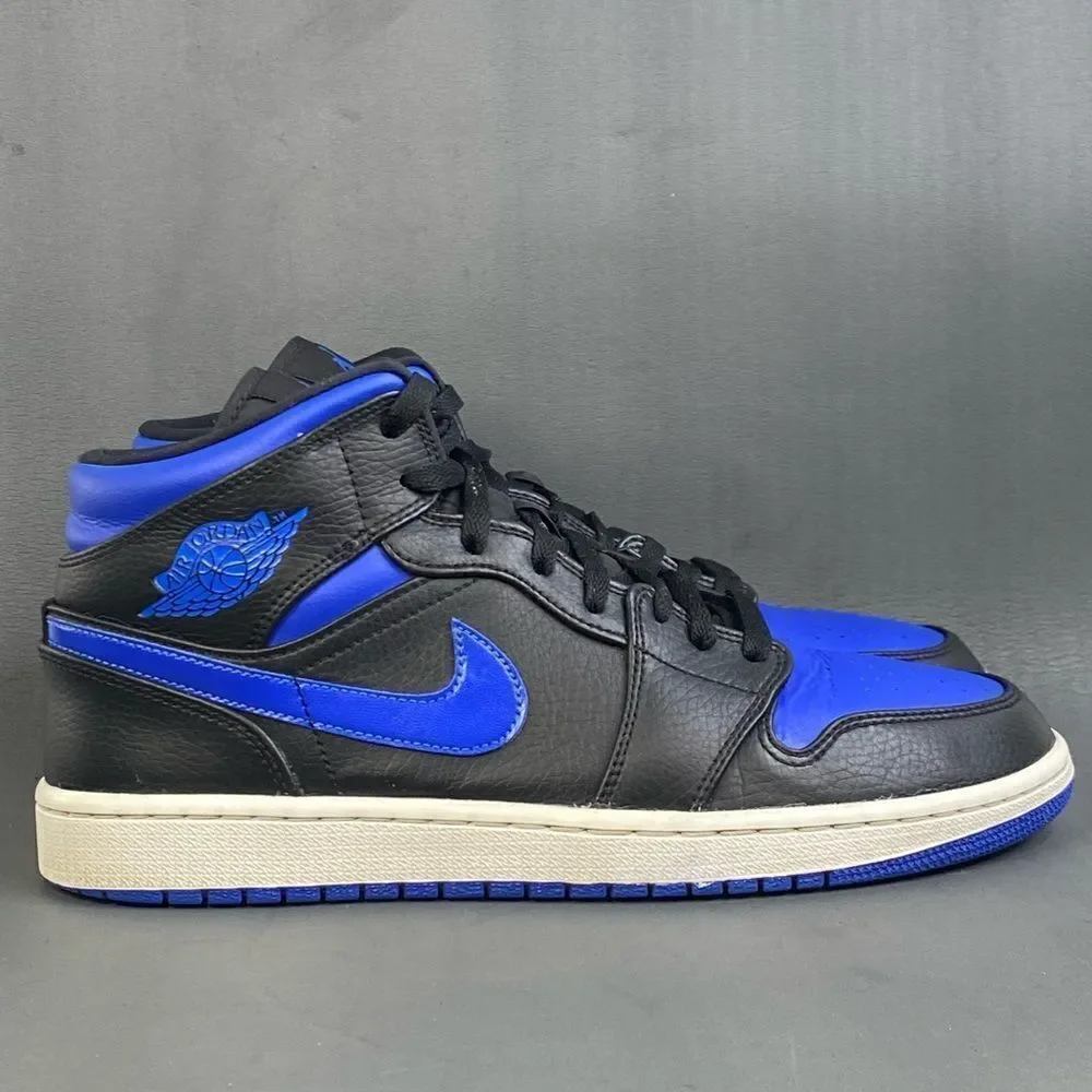 Nike Air Jordan 1 Retro Mid Black Hyper Royal sneaker shoes mens size 10